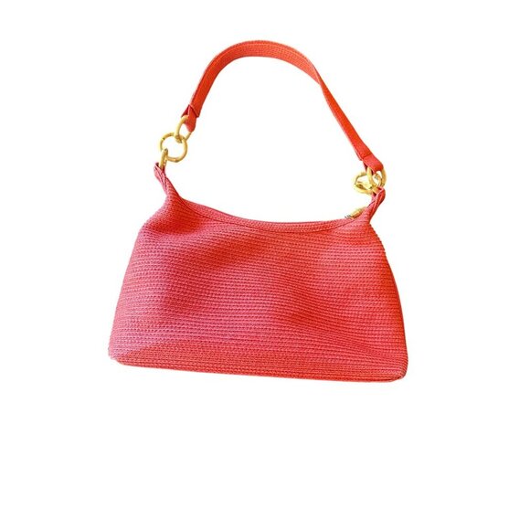 Talbots Red Straw Handbag With Bamboo Accents & Floral Lining - Picture 1 of 5